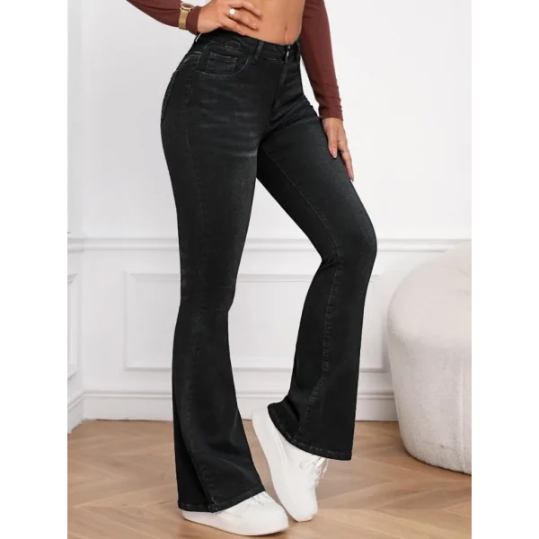 Kadın Yüksek Bel Cepli İspanyol Paçalı Kot Jeans Pantolon