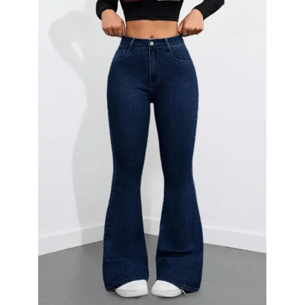 Kadın Yüksek Bel Cepli İspanyol Paçalı Kot Pantolon