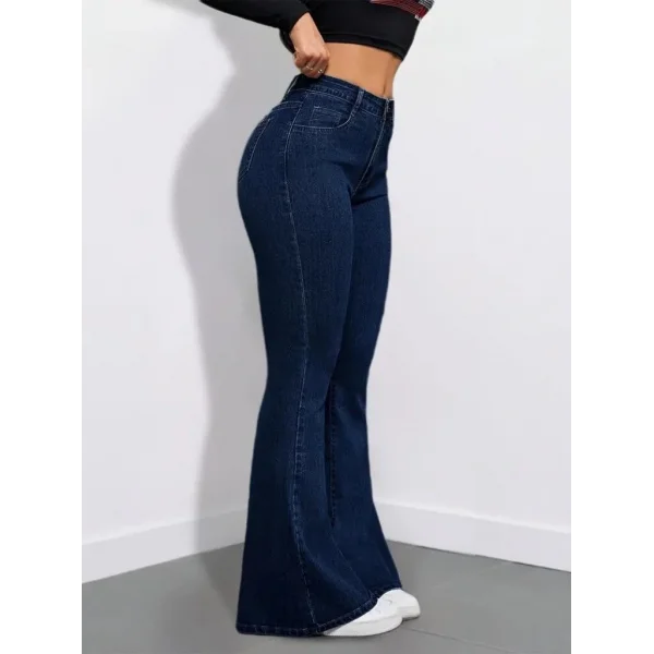 Kadın Yüksek Bel Cepli İspanyol Paçalı Kot Pantolon