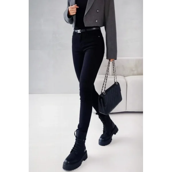 Kadın Yüksek Bel Cepli Kemersiz Kot Pantolon