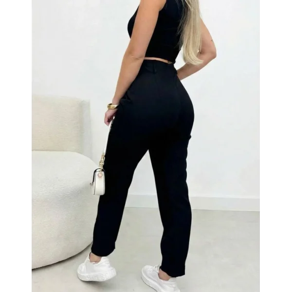 Kadın Yüksek Bel Cepli Paça Ağzı Pile Detaylı Ithal Krep Pantolon