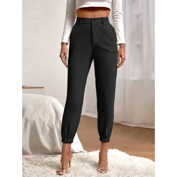 Kadın Yüksek Bel Cepli Paçası Lastikli Ithal Krep Pantolon