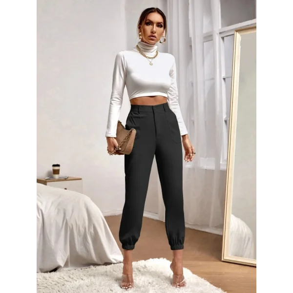 Kadın Yüksek Bel Cepli Paçası Lastikli Ithal Krep Pantolon