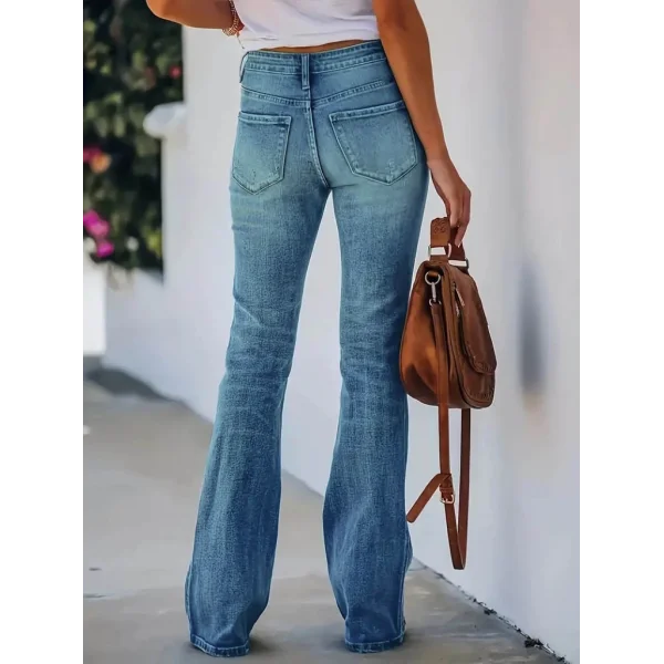 Kadın Yüksek Bel Cepli Paçaya Doğru Ispanyol Kot Pantolon