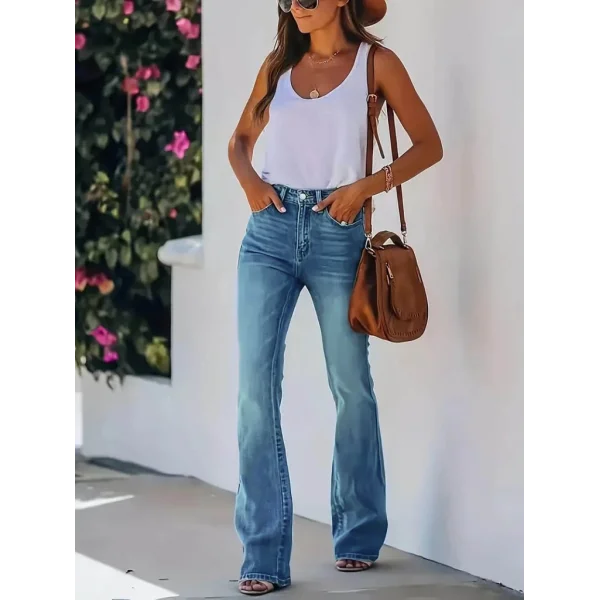 Kadın Yüksek Bel Cepli Paçaya Doğru Ispanyol Kot Pantolon