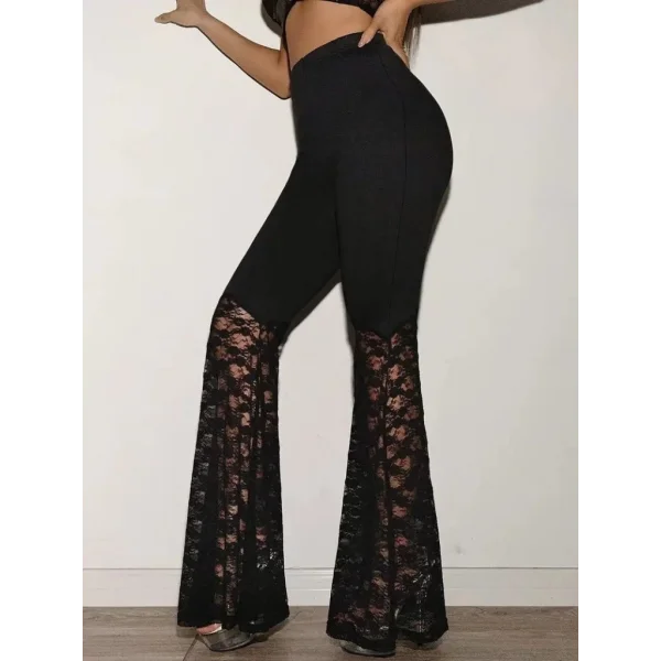 Kadın Yüksek Bel Dantel Detaylı Dalgıç Pantolon