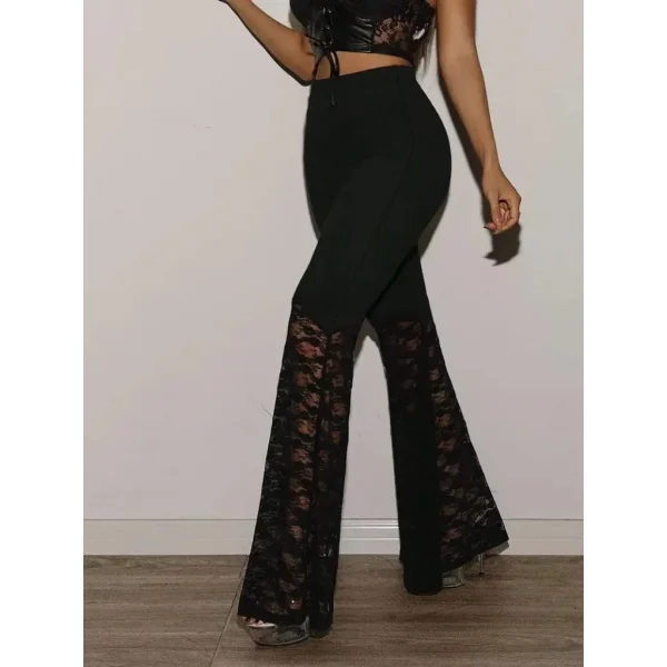 Kadın Yüksek Bel Dantel Detaylı Dalgıç Pantolon