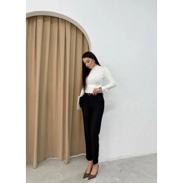 Kadın Yüksek Bel Dar Paça Kemer Dahil Kumaş Pantolon