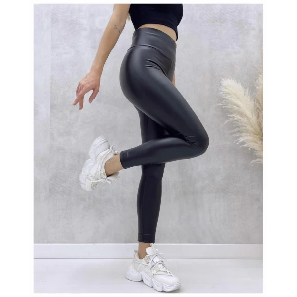 Kadın Yüksek Bel Dar Paçalı Likralı şardonlu Deri Tayt