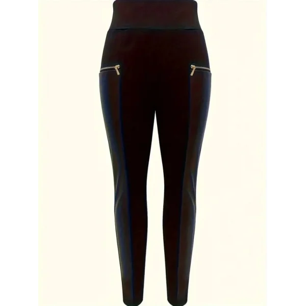 Kadın Yüksek Bel Deri Detaylı Fermuarlı Dalgıç Tayt