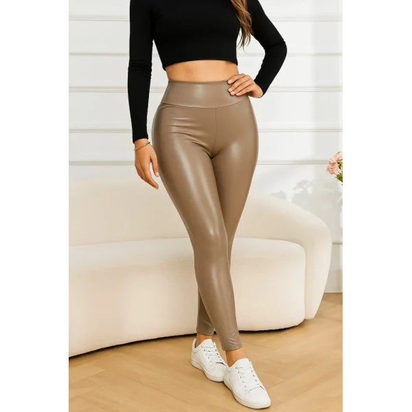 Kadın Yüksek Bel Deri Tayt