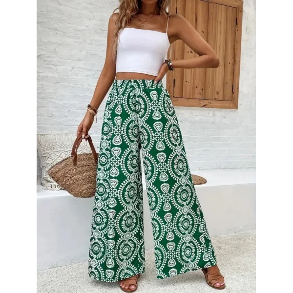 Kadın Yüksek Bel Desenli Geniş Paçalı Süprem Pantolon