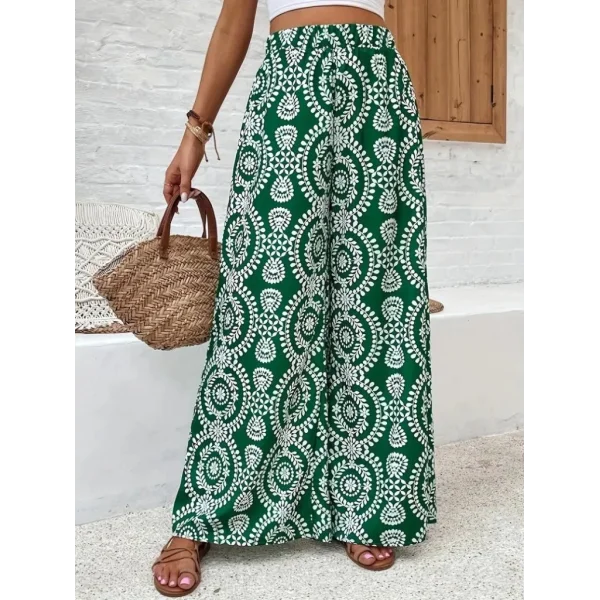 Kadın Yüksek Bel Desenli Geniş Paçalı Süprem Pantolon