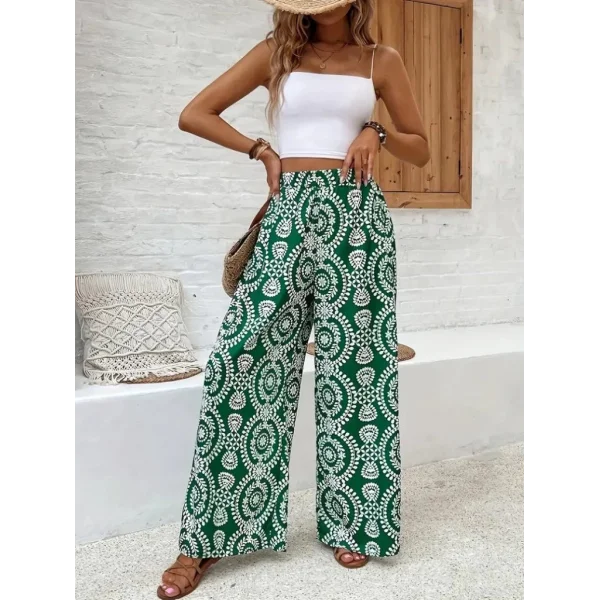 Kadın Yüksek Bel Desenli Geniş Paçalı Süprem Pantolon