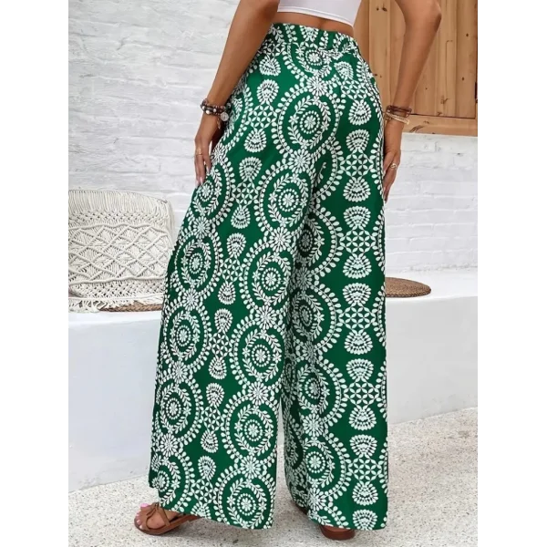 Kadın Yüksek Bel Desenli Geniş Paçalı Süprem Pantolon