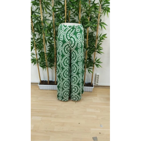 Kadın Yüksek Bel Desenli Geniş Paçalı Süprem Pantolon