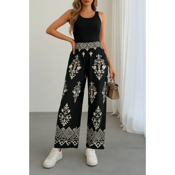 Kadın Yüksek Bel Desenli Lastikli Süprem Pantolon