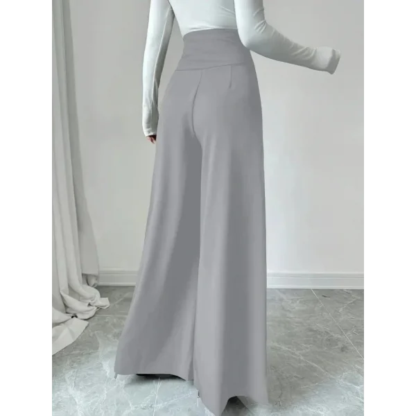 Kadın Yüksek Bel Düğmeli Geniş Paçalı Ithal Krep Pantolon