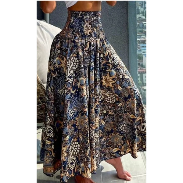 Kadın Yüksek Bel Etnik Desen Baskılı Gipe Detay Pantolon Etek