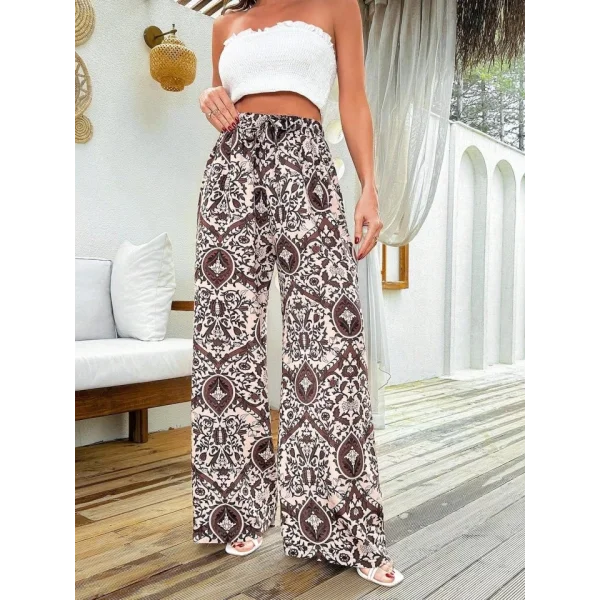 Kadın Yüksek Bel Etnik Desen Dokuma Viskon Salaş Pantolon