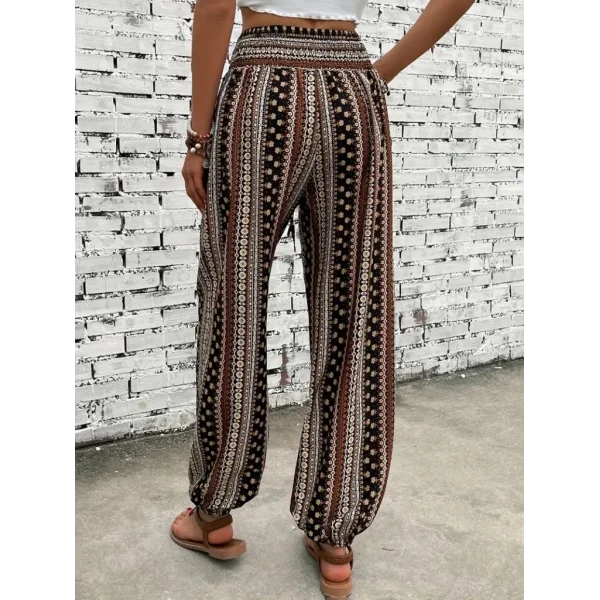 Kadın Yüksek Bel Etnik Desenli Geniş Dökümlü Bürümcük Pantolon