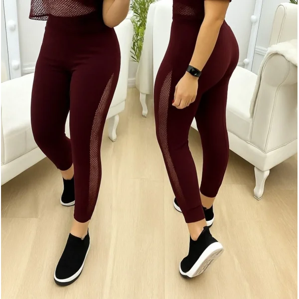 Kadın Yüksek Bel File Detaylı Dar Kesim Viskon Iki Iplik Pantolon