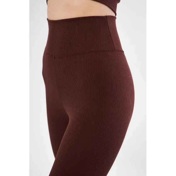 Kadın Yüksek Bel Fitilli Tayt - Bordo