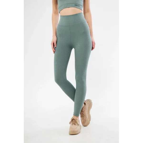 Kadın Yüksek Bel Fitilli Tayt - Buz Mavisi