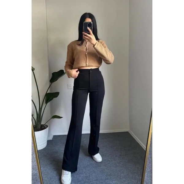 Kadın Yüksek Bel Full ikralı Krep Kumaş Pantolon