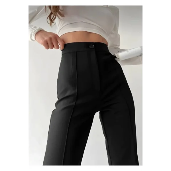 Kadın Yüksek Bel Full ikralı Krep Kumaş Pantolon