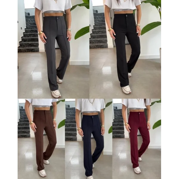 Kadın Yüksek Bel Full Likralı Krep Kumaş Pantolon