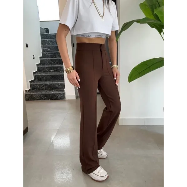 Kadın Yüksek Bel Full Likralı Krep Kumaş Pantolon