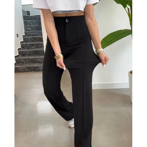 Kadın Yüksek Bel Full Likralı Krep Kumaş Pantolon