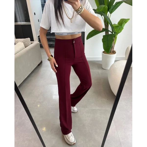 Kadın Yüksek Bel Full Likralı Krep Kumaş Pantolon