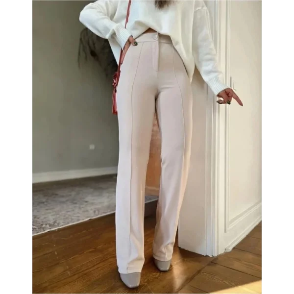 Kadın Yüksek Bel Full Likralı Krep Kumaş Pantolon