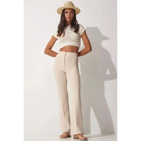 Kadın Yüksek Bel Full Likralı Krep Kumaş Pantolon