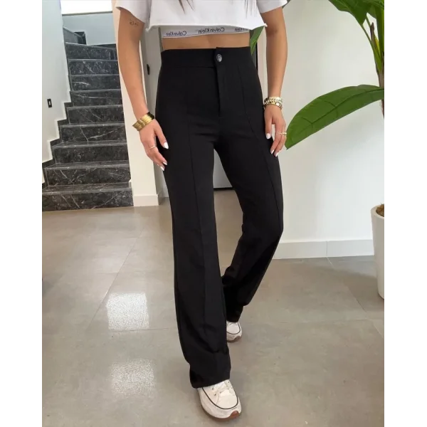 Kadın Yüksek Bel Full Likralı Krep Kumaş Pantolon