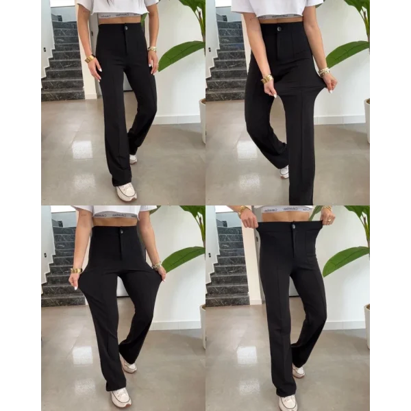 Kadın Yüksek Bel Full Likralı Krep Kumaş Pantolon