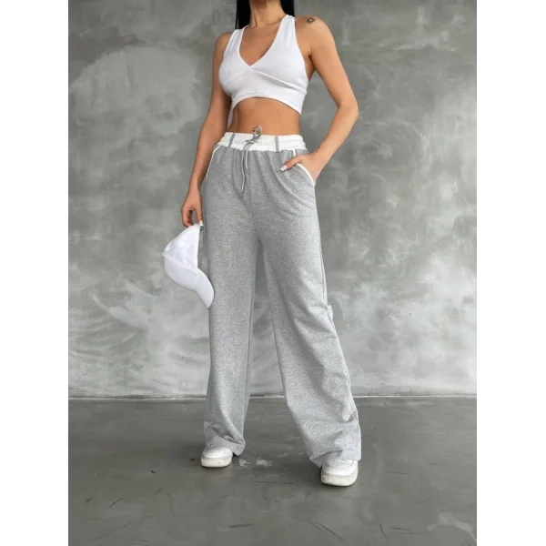 Kadın Yüksek Bel Garnili Bol Paça Pantolon