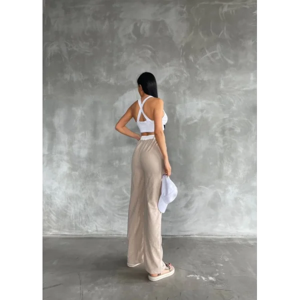 Kadın Yüksek Bel Garnili Bol Paça Pantolon