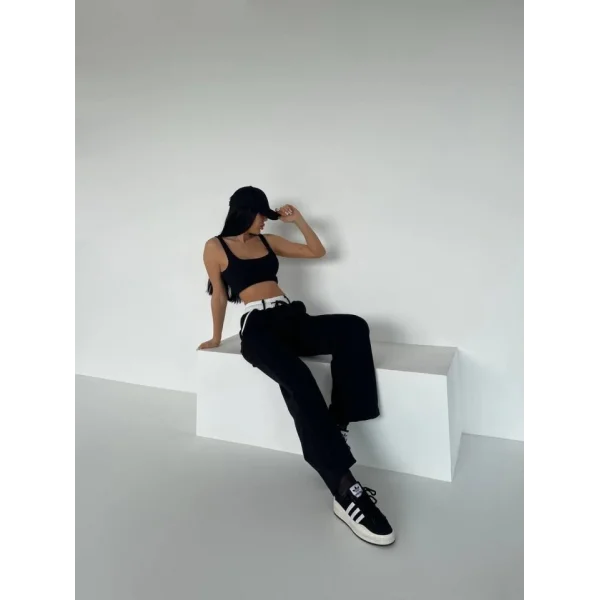 Kadın Yüksek Bel Garnili Bol Paça Pantolon