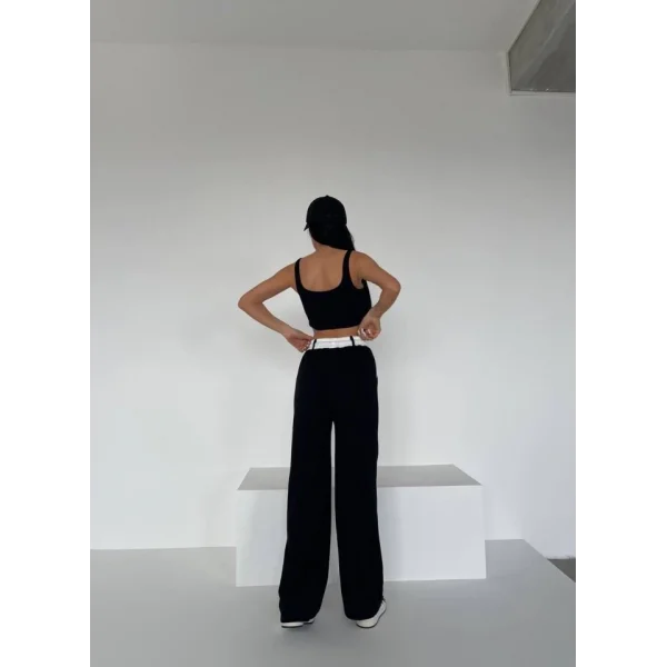 Kadın Yüksek Bel Garnili Bol Paça Pantolon