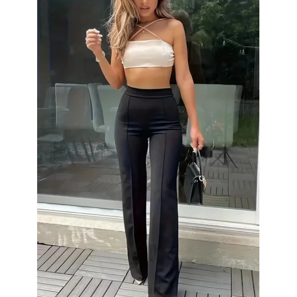 Kadın Yüksek Bel Geniş Paçalı Ithal Krep Pantolon