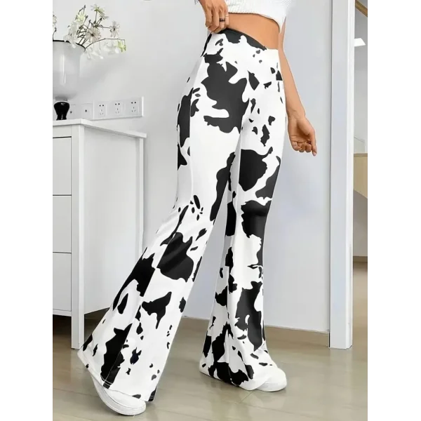 Kadın Yüksek Bel Geniş V Kesim Inek Desen Detaylı Dalgıç Tayt