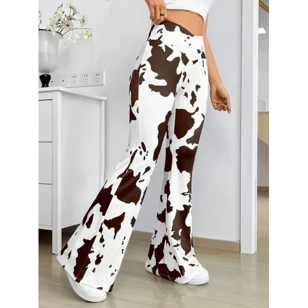 Kadın Yüksek Bel Geniş V Kesim Inek Desen Detaylı Dalgıç Tayt