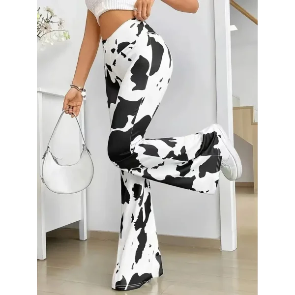 Kadın Yüksek Bel Geniş V Kesim Inek Desen Detaylı Dalgıç Tayt