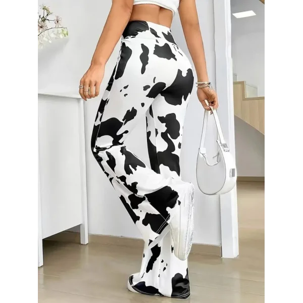 Kadın Yüksek Bel Geniş V Kesim Inek Desen Detaylı Dalgıç Tayt