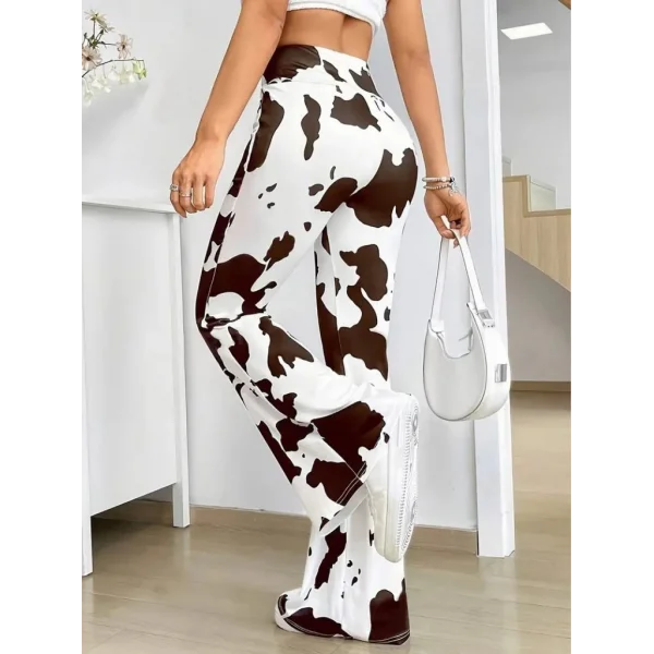 Kadın Yüksek Bel Geniş V Kesim Inek Desen Detaylı Dalgıç Tayt