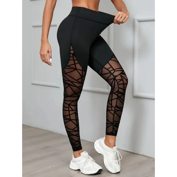 Kadın Yüksek Bel Geometrik Desen File Detaylı Dalgıç Tayt