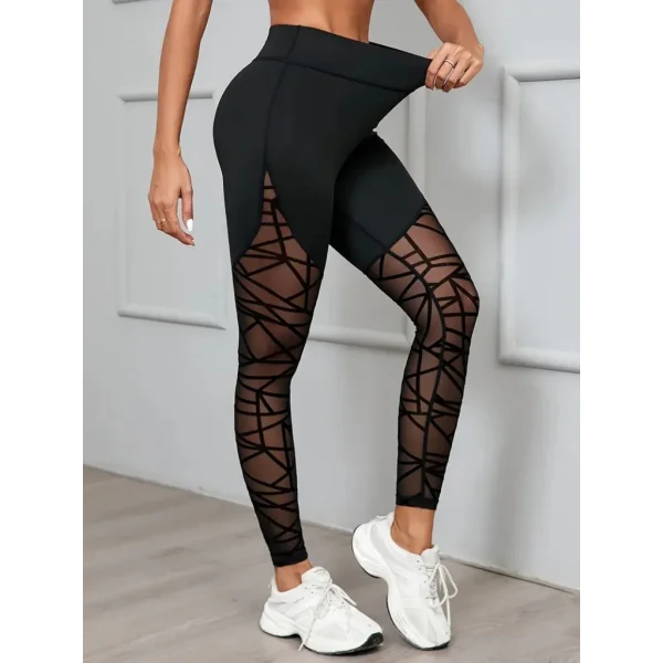 Kadın Yüksek Bel Geometrik Desen File Detaylı Dalgıç Tayt